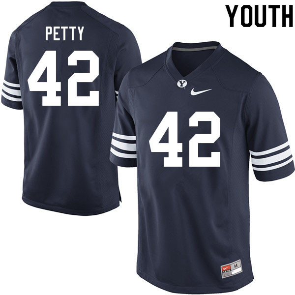 Youth #42 Mike Petty BYU Cougars College Football Jerseys Sale-Navy